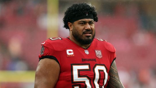 Bucs DT Vita Vea a 'hold-in' at camp, seeks new contract (NFL). Photo by Nathan Ray Seebeck-Imagn Images