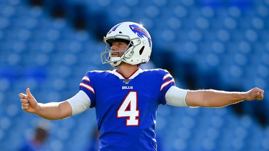 Aug 29, 2019; Orchard Park, NY, USA; Buffalo Bills kicker Stephen Hauschka (4) warms up prior to the game against the Minnesota Vikings at New Era Field. Mandatory Credit: Rich Barnes-USA TODAY Sports